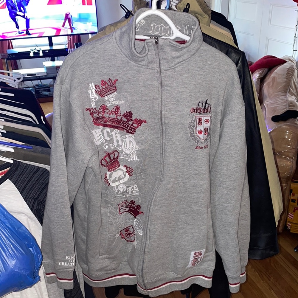 Ecko UNLTD Grey Zip Up Sweater M